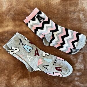 Patterned Girl’s Socks - Pink, Black, Gray with Zig Zag and Letter Size 13 1/2-4